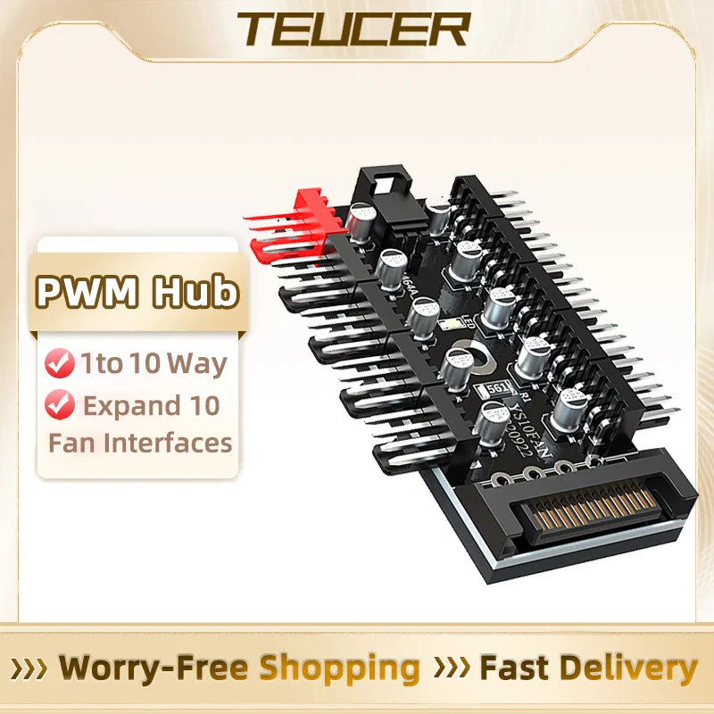 TEUCER 10 ports PC boîtier ventilateur Hub 12V 4Pin PWM contrôleur SATA puissance/grande 4P séparateur carte mère refroidisseur ventilateur de refroidissement câble