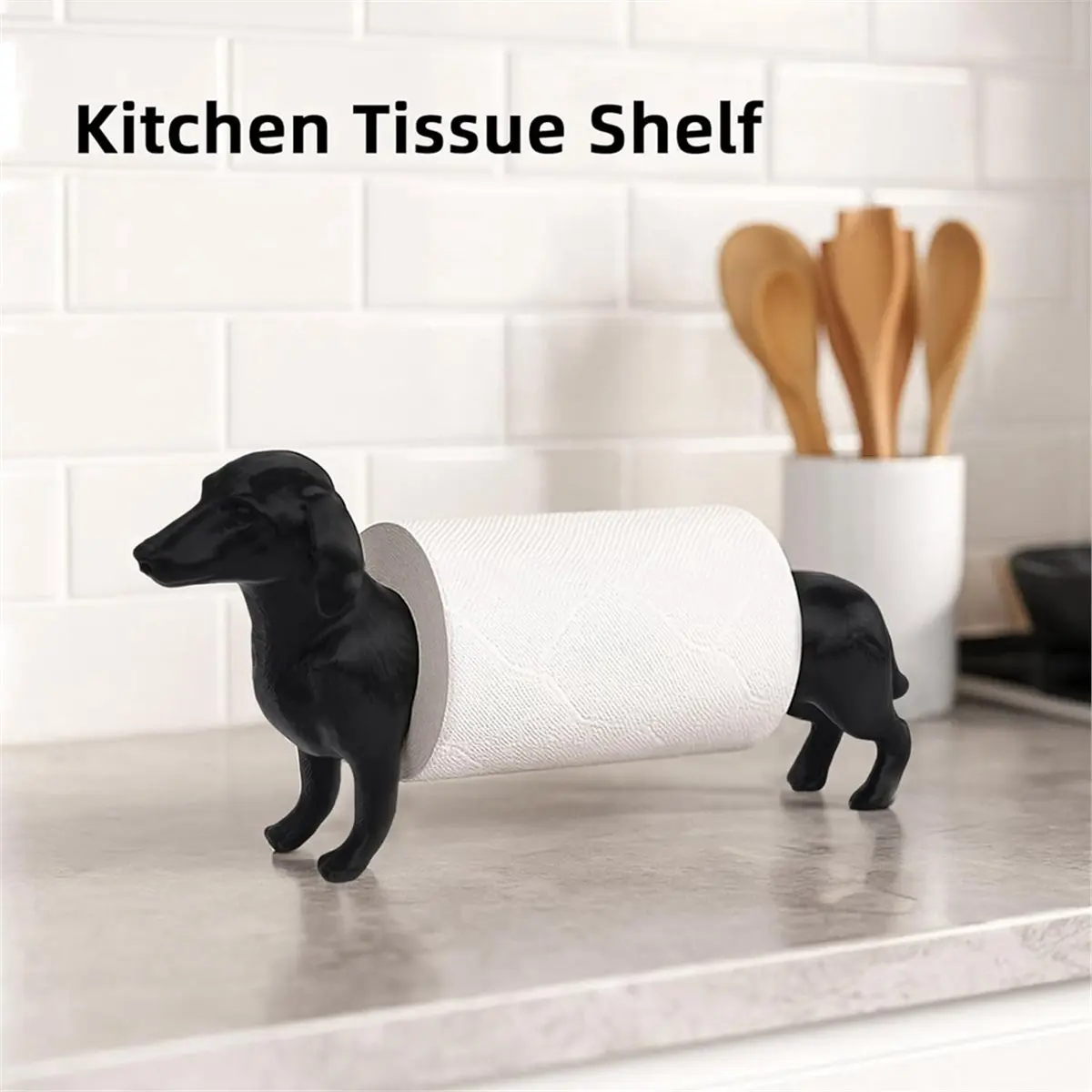 A75K Cute Paper Towel Holder Dachshund Decor Stand Freestanding Animal Decoration for Kitchen Countertop Home Decor