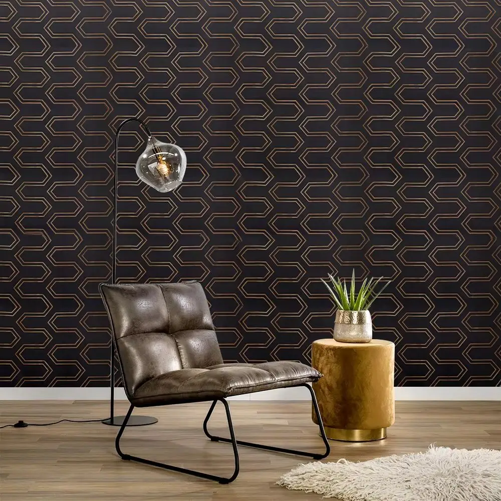 Black and Gold Self Adhesive Geometric Wallpaper