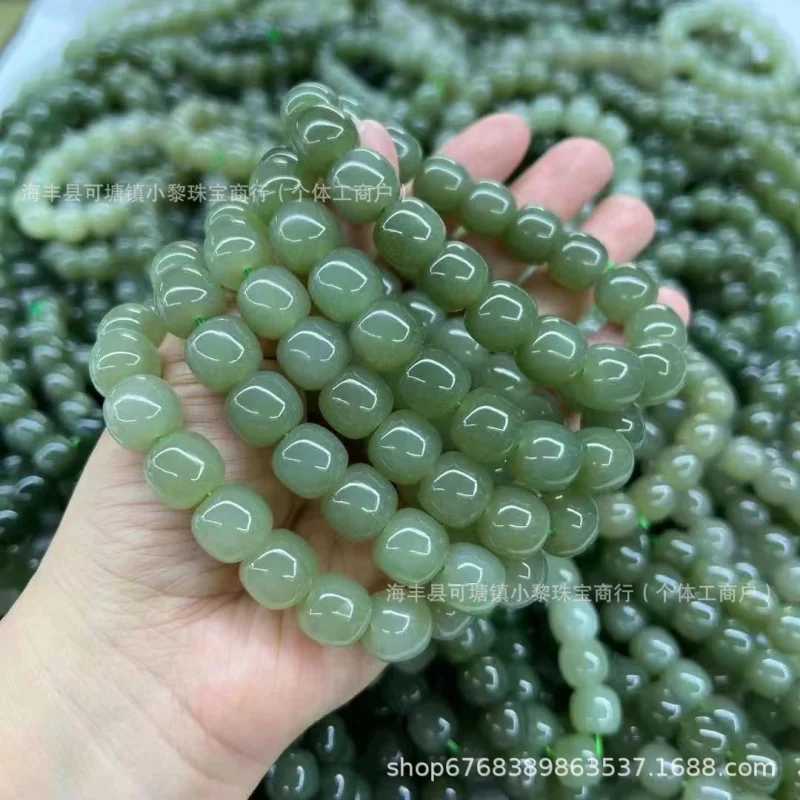 Hetian Jade Qinghai Material Lake Green Old Shape Bead Bracelet