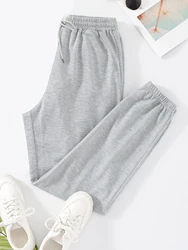 Solid Color Elastic Waist Drawstring Jogger Pants