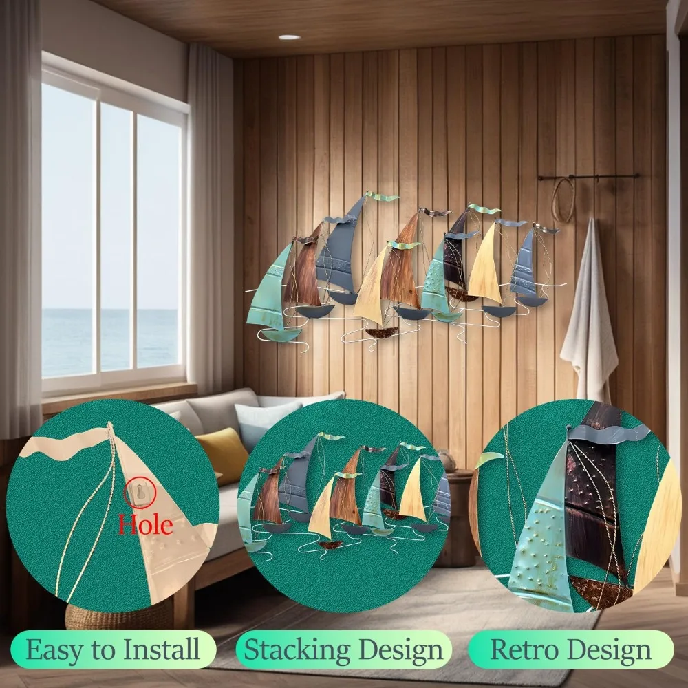 

Large Metal Sailboat Wall Decor Coastal Nautical Ship Art Sculpture for Living Room Bedroom