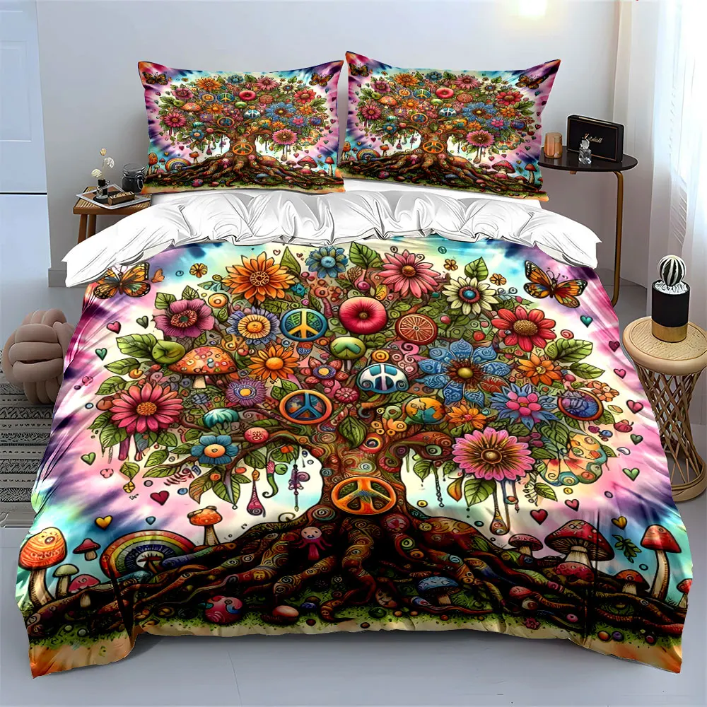 Colorful Tree Hippie Bohemian Decor Multiple sizes kid's and adults' bedroom Exquisite 3PC bedding set, gift
