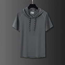 Jugendliche Vitalität Sommer Sweatshirts dünne Herren Druck Kapuze schnell trocknende atmungsaktive Freizeit bewegung lose Kurzarm Tops