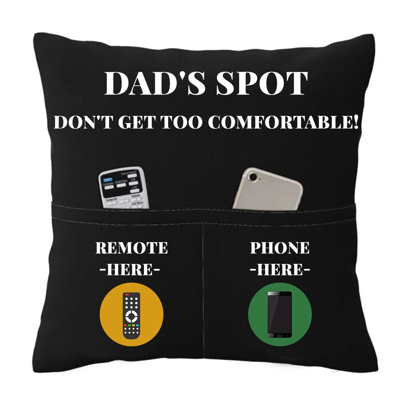 Creative Remote Control Storage with Pocket Pillow Cover Linen Sofa Printed Pillow Cover