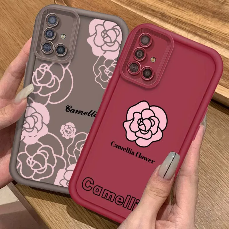 

Pink Fashion Camellia For Samsung A71 A52 A51 A34 A33 A22 A16 A15 A13 A04 A06 Note 20 Ultra 5G Eye Ladder Phone Case