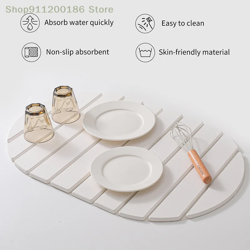 New Oval Diatomaceous Earth Tableware Drying Mat Foldable Dish Drainer Kitchen Multifunctional Utensil Mat