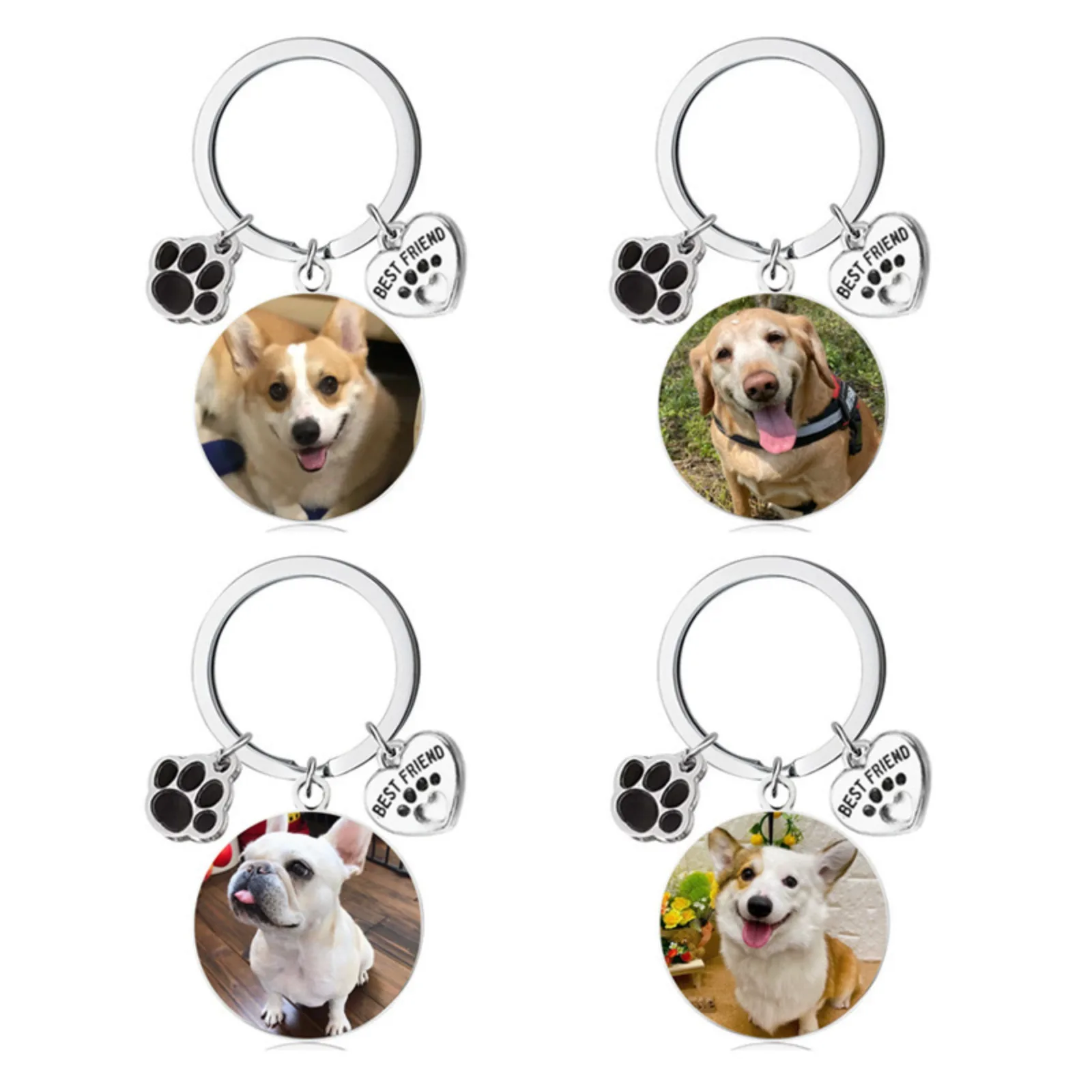 Personalized Pet Photo Keychain,  Personalized Dog and Cat Memorial Tag, Stainless Steel Custom Sketch Keyring, Great Gift