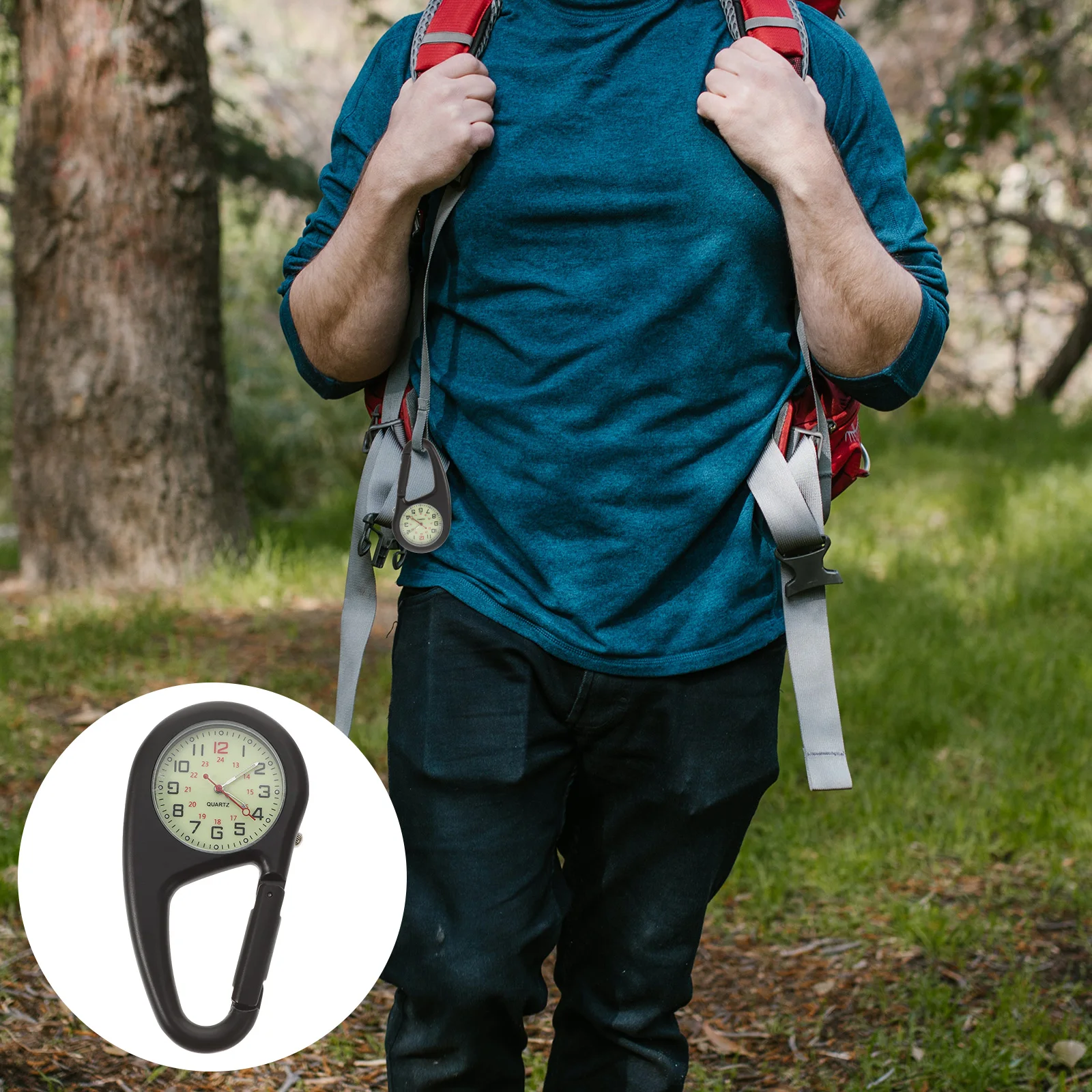 

2pcs Quartz Carabiner Watch Outdoor Climbing Fluorescent Mountaineering Backpack Alloy Clip Watch Durable Sturdy For Men