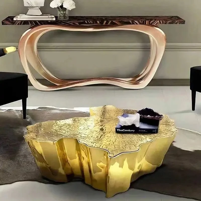 

Гостиная, дом, нестандартный креативный дизайн, металлический чайный столик из корня травящего дерева