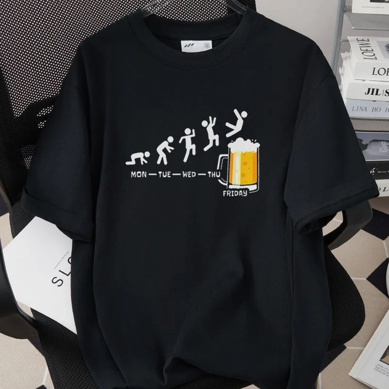 Mens Crew Neck T Shirt Friday Skeleton With Beer Cup Graphic Tee Funny Weekend Party Humor Casual Short Sleeve Tops For Bar Wear