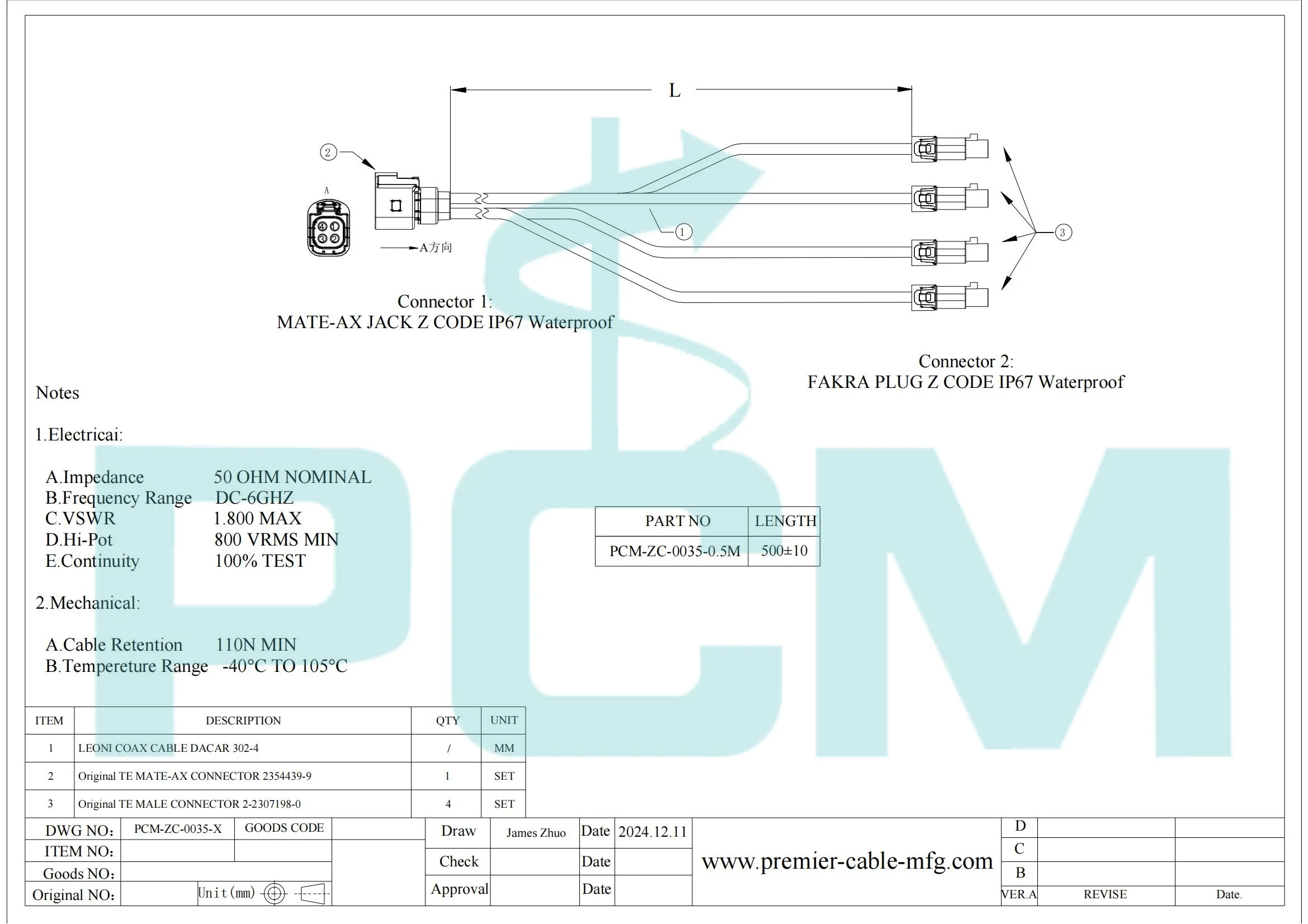 IP67 4-in-1 TE Mini Fakra Buchse auf Vier-Port Fakra Stecker RF Koaxialkabel TE MATE-AX 2354439-9 zu 2-2307198-0 GMSL Kamerakabel – Detail 6