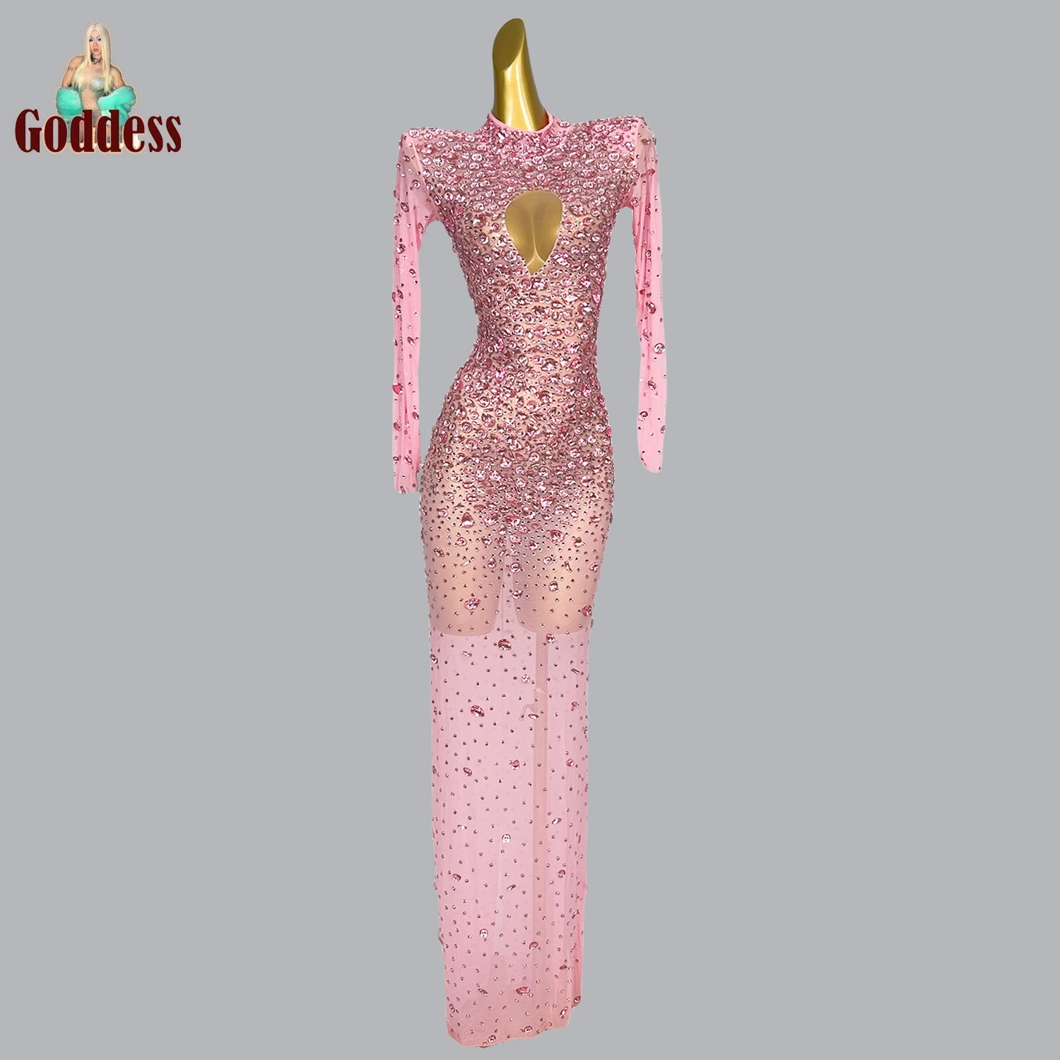 

Sexy Luxury Shiny Rhinestone Long Sleeved Dress Female Singer Shiny Performance Dress Birthday Party Banquet Sexy Evening Dress