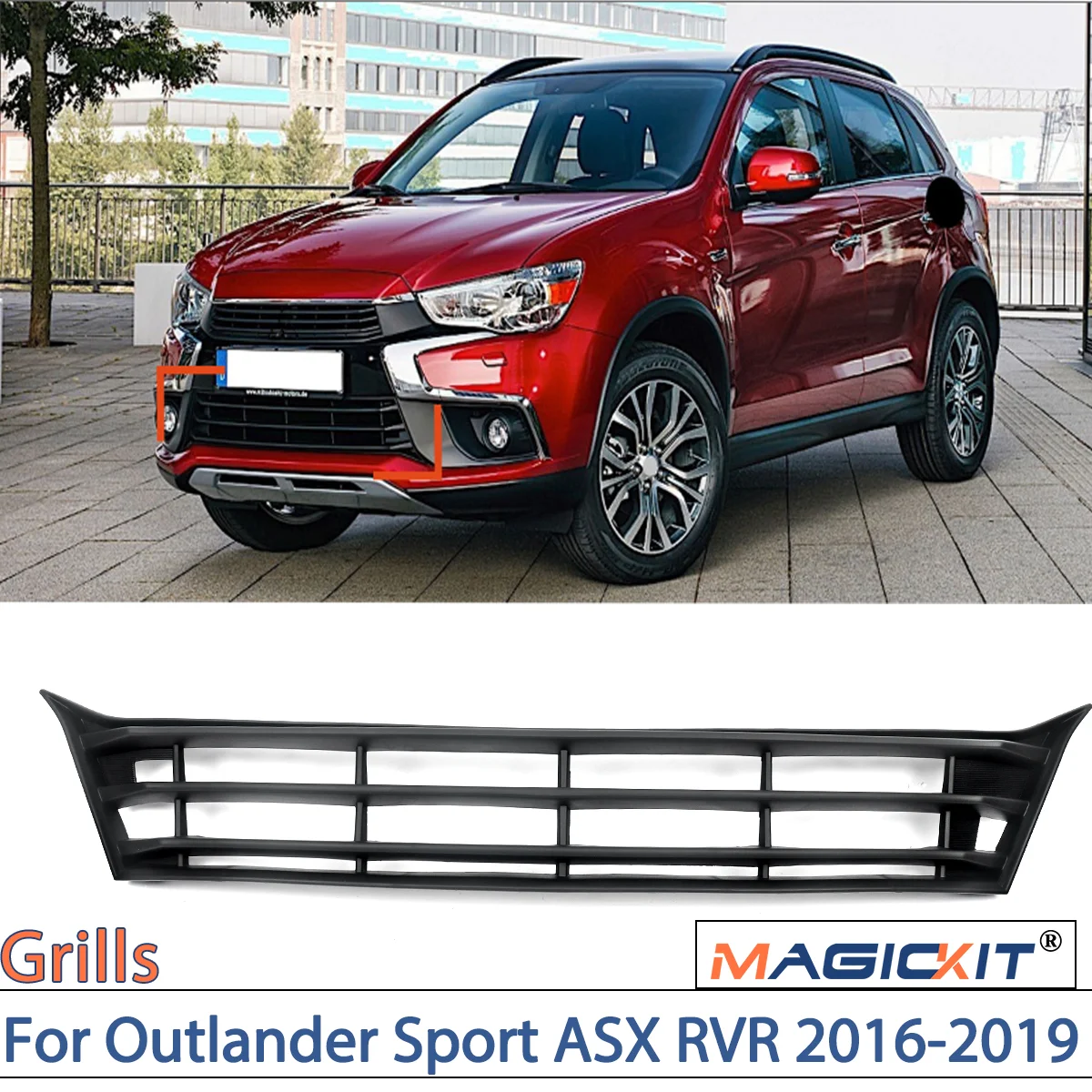 MAGICKIT Fit Mitsubishi Outlander Sport / ASX / RVR / 2016-2019 Front Bumper Center Lower Grille Front Lower Car Accessories