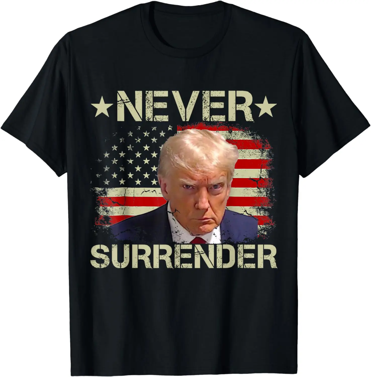 Trump Mug Shot Never Surrender Pro Trump American flag T-Shirt