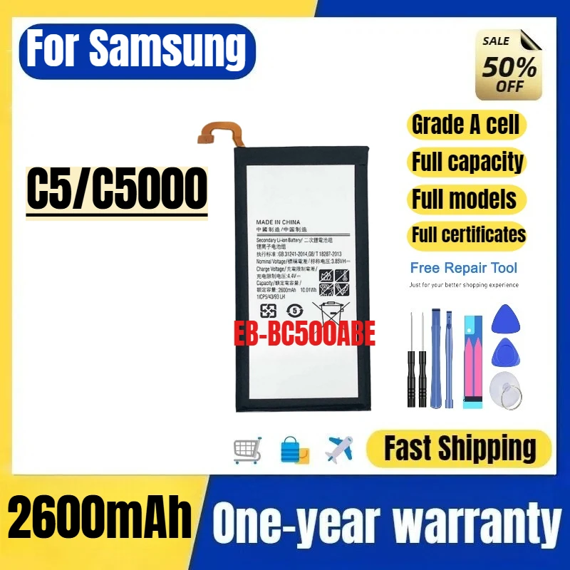 

EB-BC500ABE for Samsung C5/C5000 Phone Battery 0 Cycle High Quality High Capacity Replacement Bateria Grade A Cell with Tools