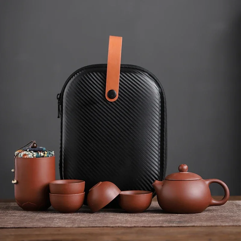 Purple Clay Portable for Travel Tea Supplies Kung Fu Set Ceramics Teapot Teacup One Pot and Four Cups Outdoor Utensils