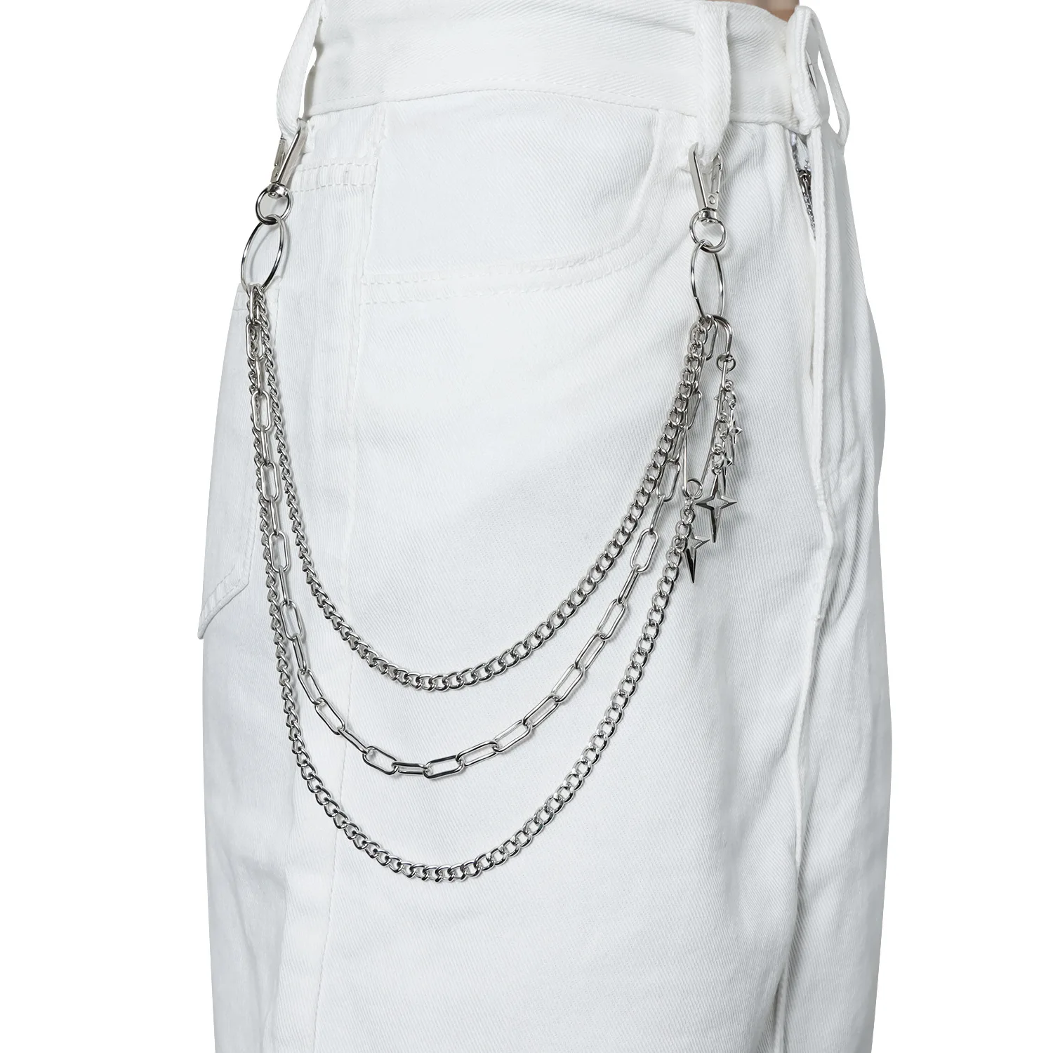 Pants Chain with Four Point Star Pendant Multi Layer Metal Chain for Jeans Hip Hop Style Silver Color Premium Quality
