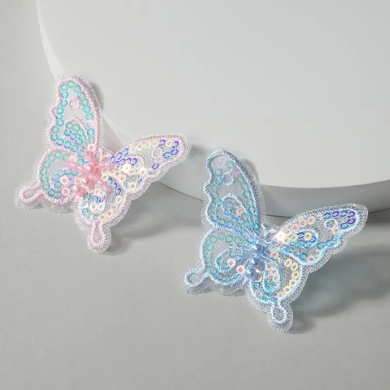 10Pcs 3D Exquisite Sequins Embroidered Mesh Butterfly for DIY Clothes Hat Shoes Patches Accessories Headwear Hair Clips Decor