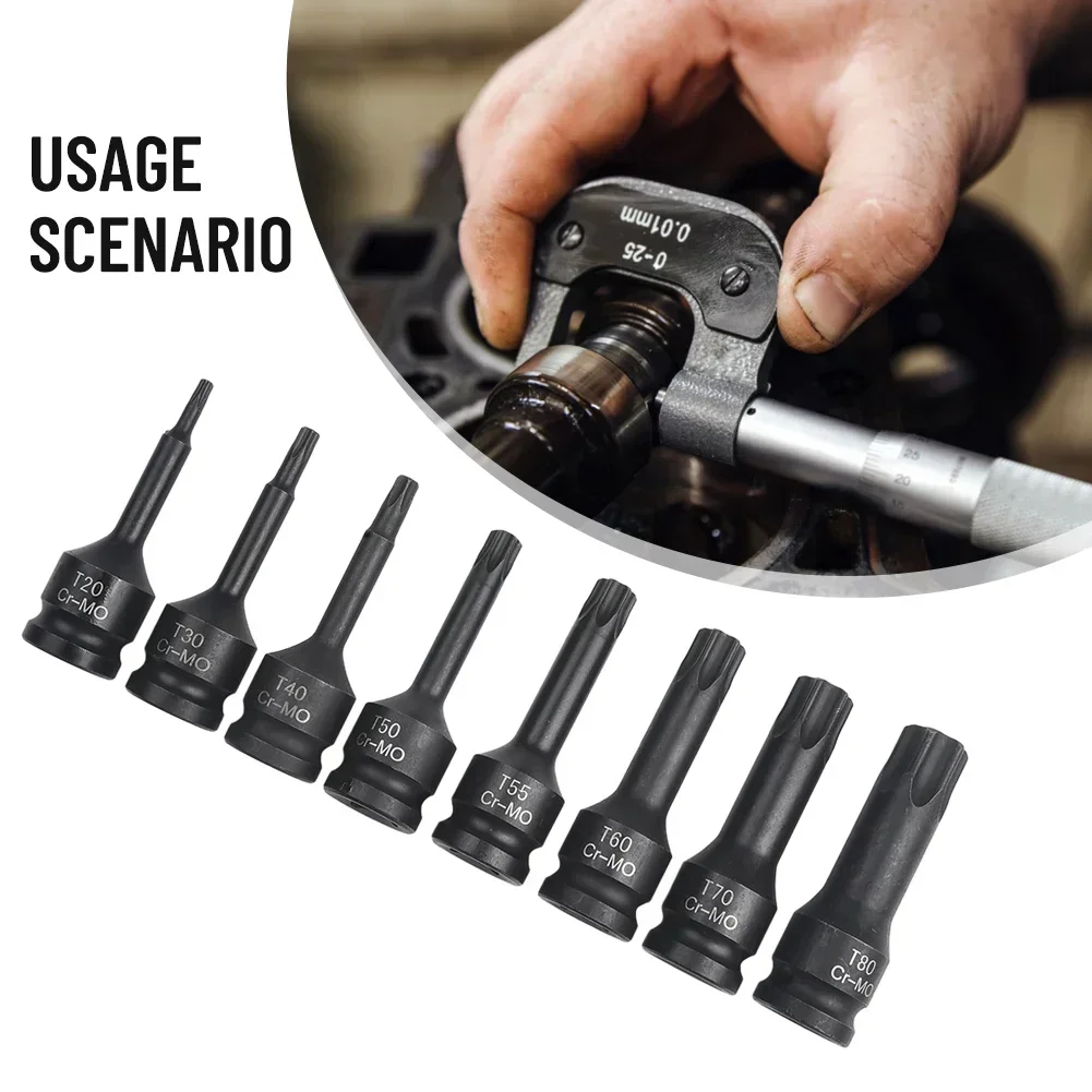 8pcs Torx Star Bit Socket Nuts Set 1/2inch Drive Trox Screwdriver Bits Power Drills Socket Wrench For Car Bicycle Repair Tool