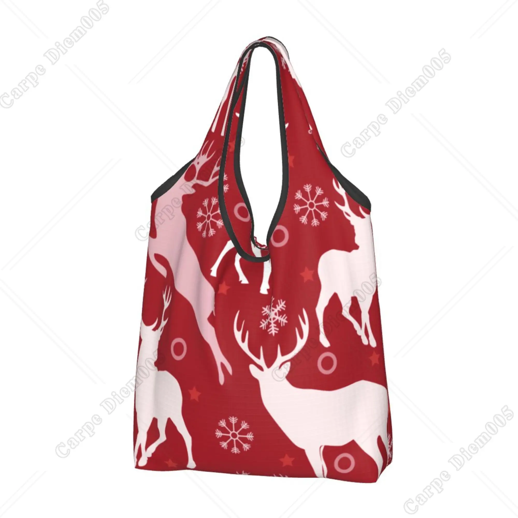 

Christmas Red and White Deer Tote Bag Folding Shopper Bag for Women Shopping Work Walking No Zipper Reusable Shopping Bag