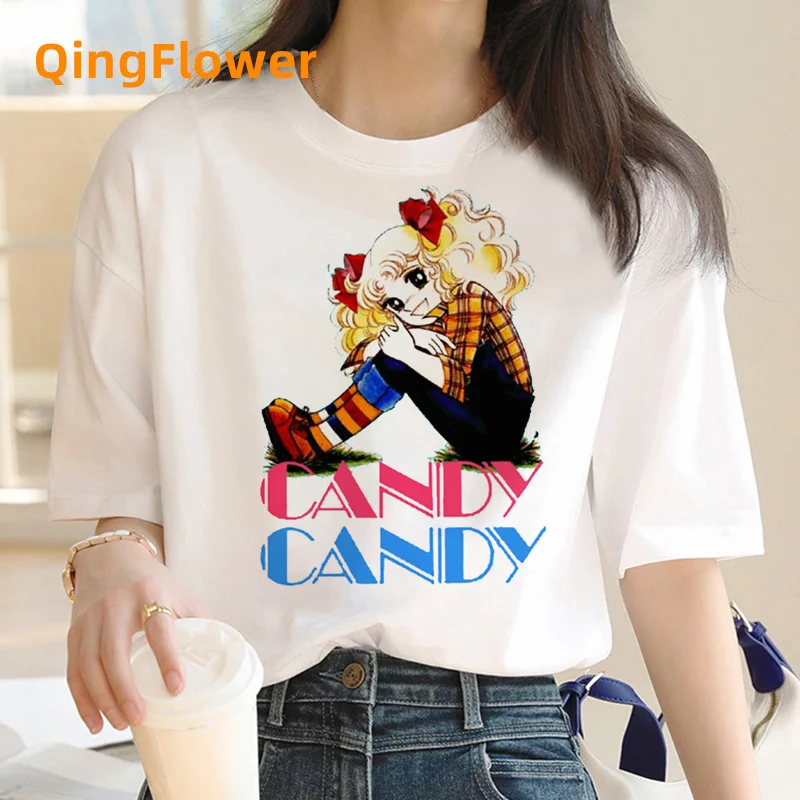 Candy Candy Anime Zomer Top Tshirt Femen Print Witte T-shirt Grunge Anime Manga T-shirt Top Tees Grafische Esthetische