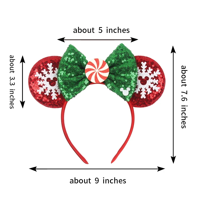 Nieuwe-Bandeau de Noël avec oreilles de souris pour filles, nœud à paillettes, bandeau de sauna, fête d'anniversaire, accessoires pour cheveux bricolage, vente en gros, 2024