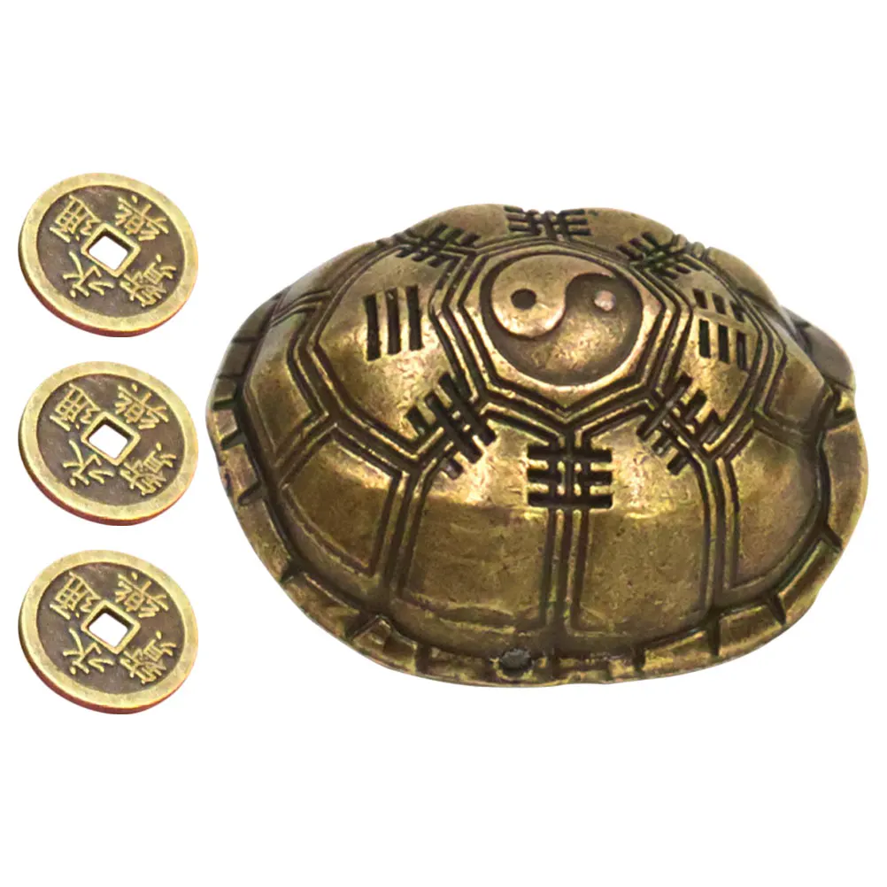 

1 set 1 Set Alloy Turtle Shell Divination Game Prop Chinese Style Fortune Coin Home Office Desktop Ornament Zinc Handicraft Gift