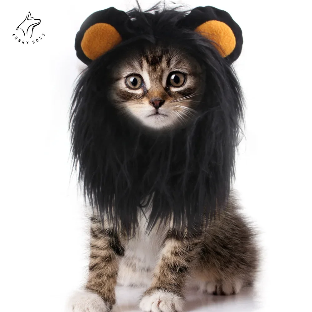 Lion Mane Wig Hat for Small Cats and Dogs, Cat Cosplay Costume, Kitten Puppy Hat with Ears Accessories, Cute Party