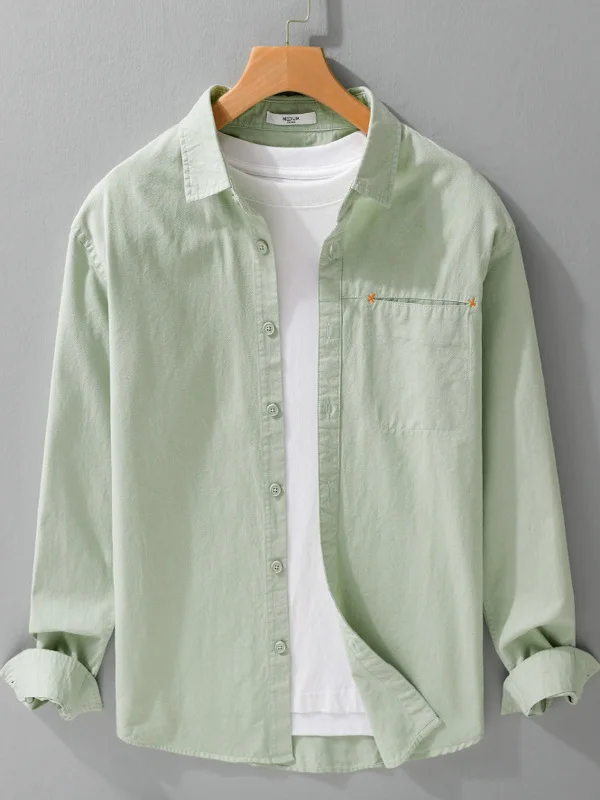 

Men's Pure Color Long Sve Cotton irt Casual Spring Faion Breathable Button up Loose Fit Classic Sle Trendy Outerwear