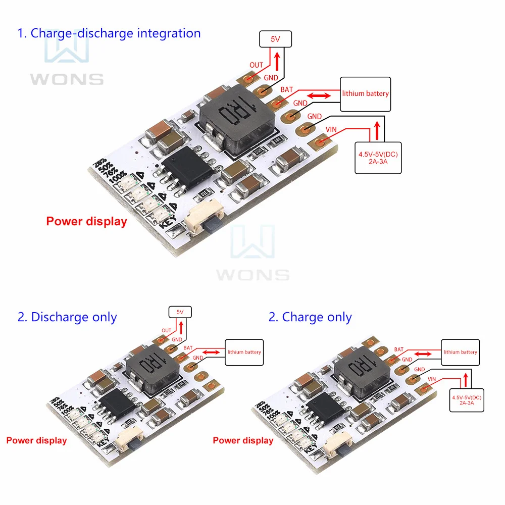 Lithium Battery Protection Module DC 5V 2A Lithium Battery Chargedischarge Integrated Module Battery indicator Module PCB Module