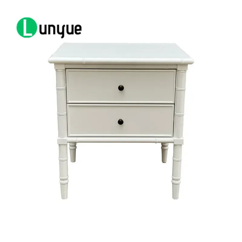French Luxury Solid Birch Wood Bedside Table 2 Drawers Antique Nightstand Customizable Bedroom Furniture for Apartment Hotel