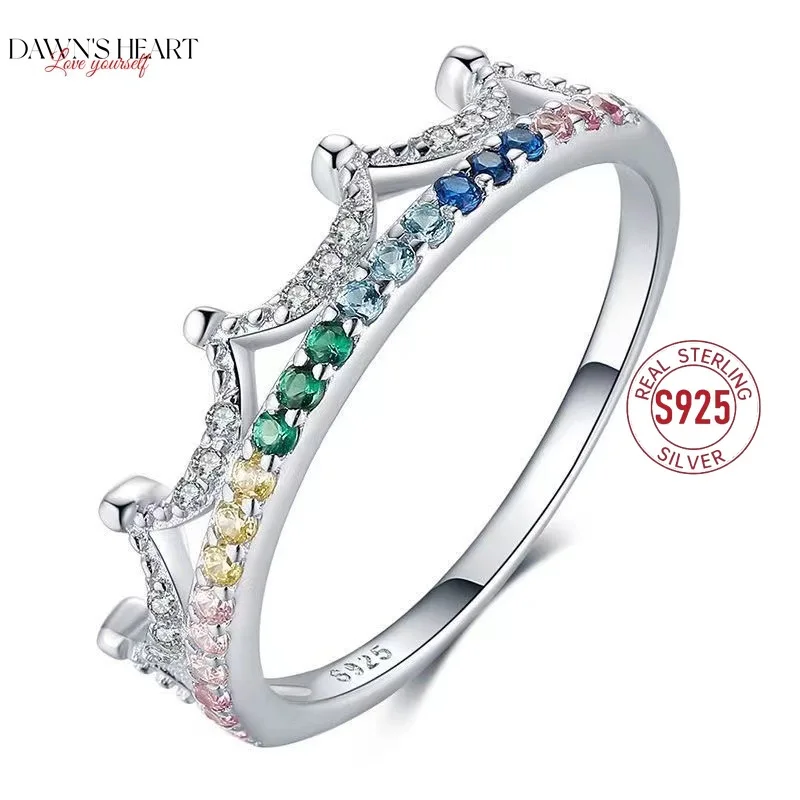 

Y2K 925 Sterling Silver Ring Stacking Infinite Lovers Color Crown Rings AAAAA Zircon Engagement Wedding Band for Women Men