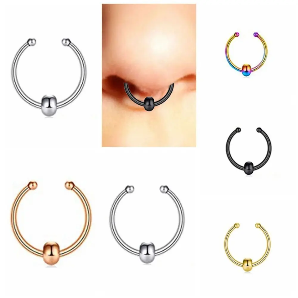 Trendy Metal Fake Nose Septum Rings Non Piercing Bead Multicolour Geometric Daily
