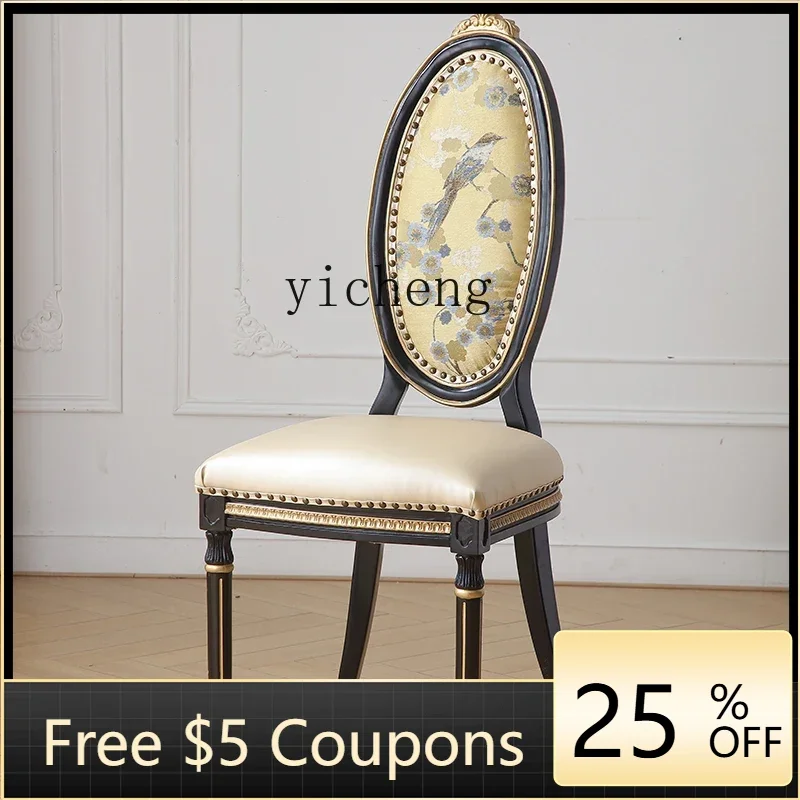 

H26 Palace Style New Chinese Solid Wood Painted Luxury Villa with Turntable Marble Round Dining Table and Chairs