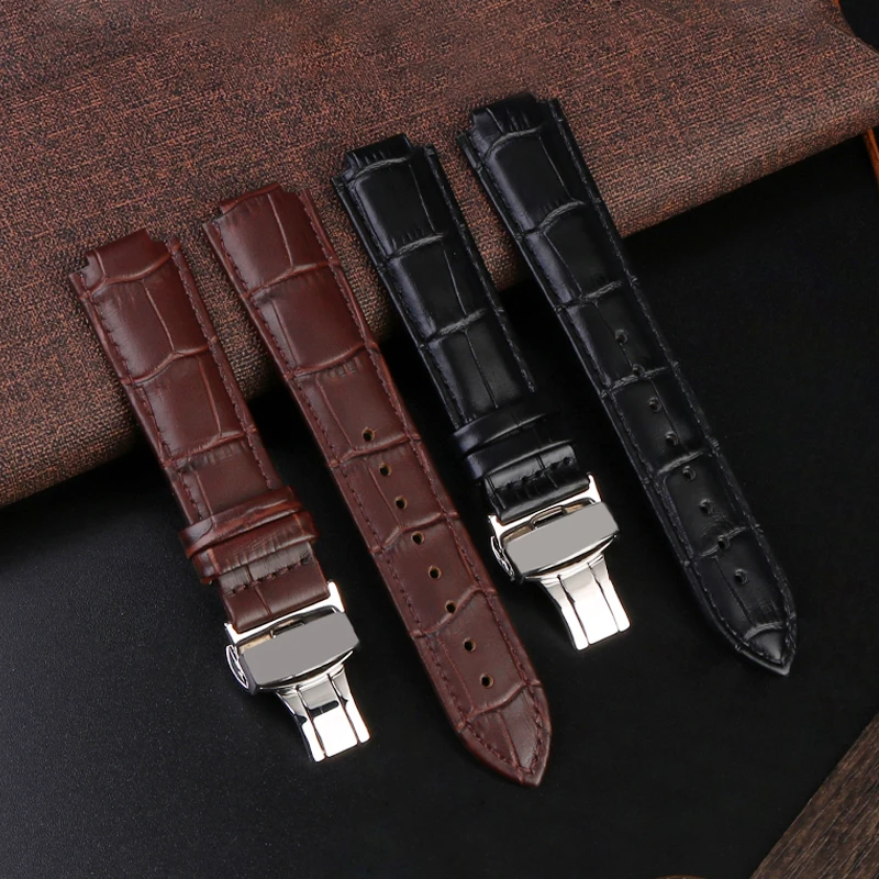 Watch Strap Men's Leather Watch Chain Raised Mouth 10 12mm Butterfly Clasp For Louis Vuitton Men's and Women's Cowhide LV Strap