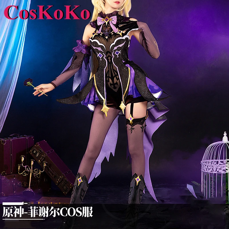 CosKoKo Fischl Cosplay Costume Game Genshin Impact Romantic Purple Combat Unifrom Women Halloween Anime Party Role Play Clothing