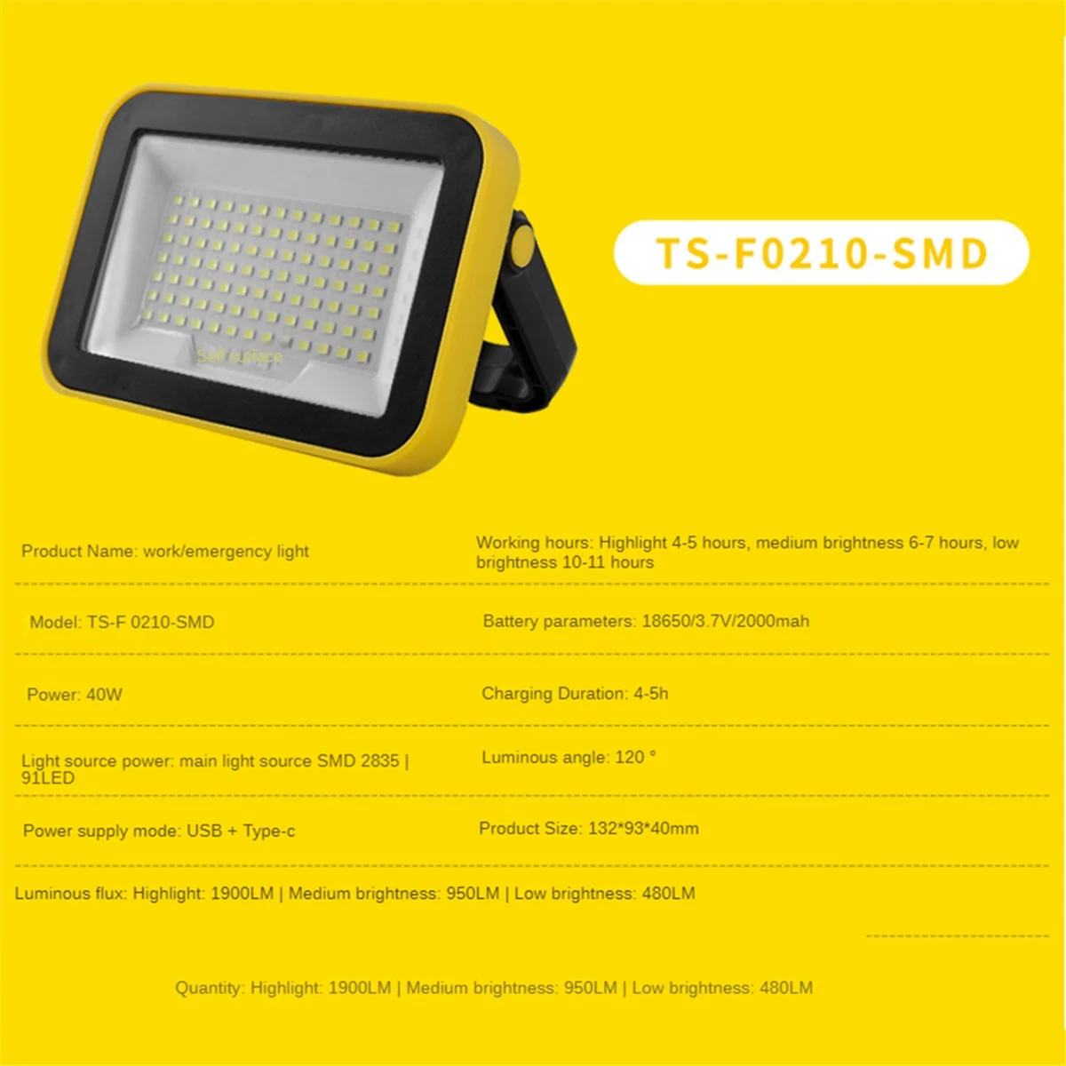 Portable Super Bright 97 SMD Work Light USB Rechargeable 5 Modes LED Flashlight for Outdoor Camping & Emergency