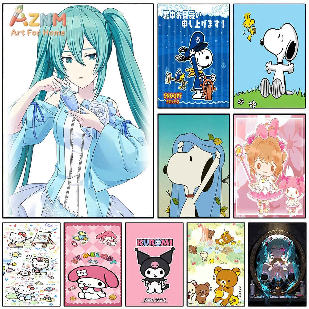 AZNM Hatsune Miku Snoopy Cardcaptor Sakura Sanrio Hello Kitty My Melody Kuromi Rilakkuma Anime Lienzo Decorativo para Pared Impresión Decoración del Hogar