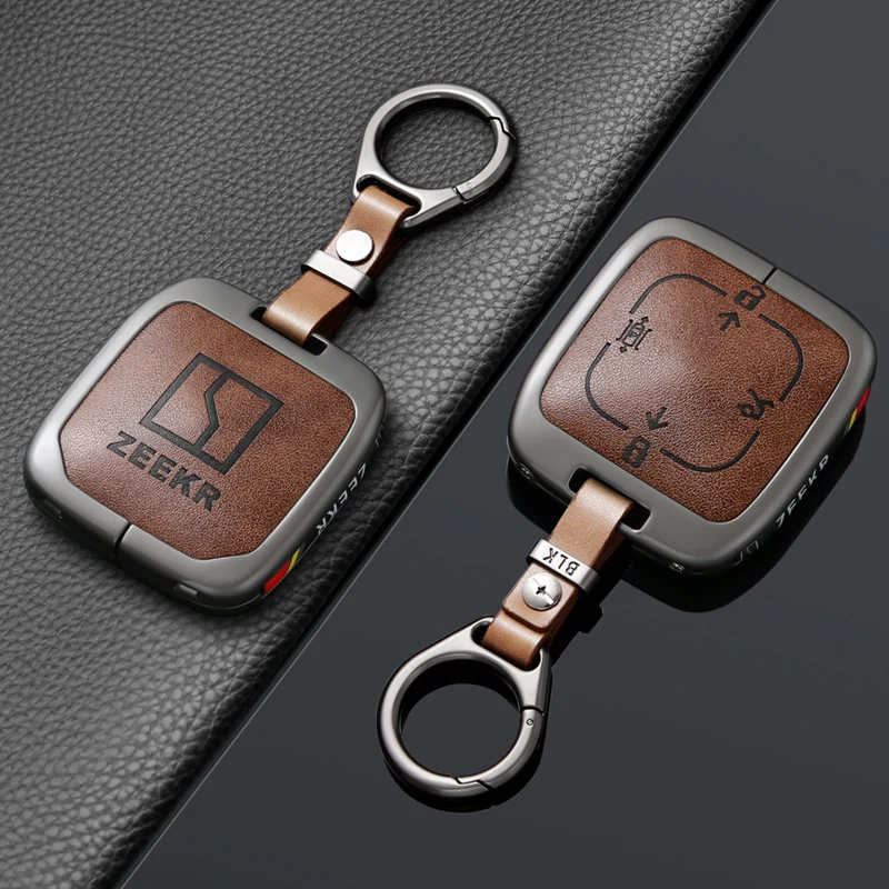 Autozubehör Zinklegierung Leder Schlüsselhülle Halter Kette für ZEEKR Zeekr 7X 2024 2025 Smart Remote Schlüsselschutzhülle – Detail 3