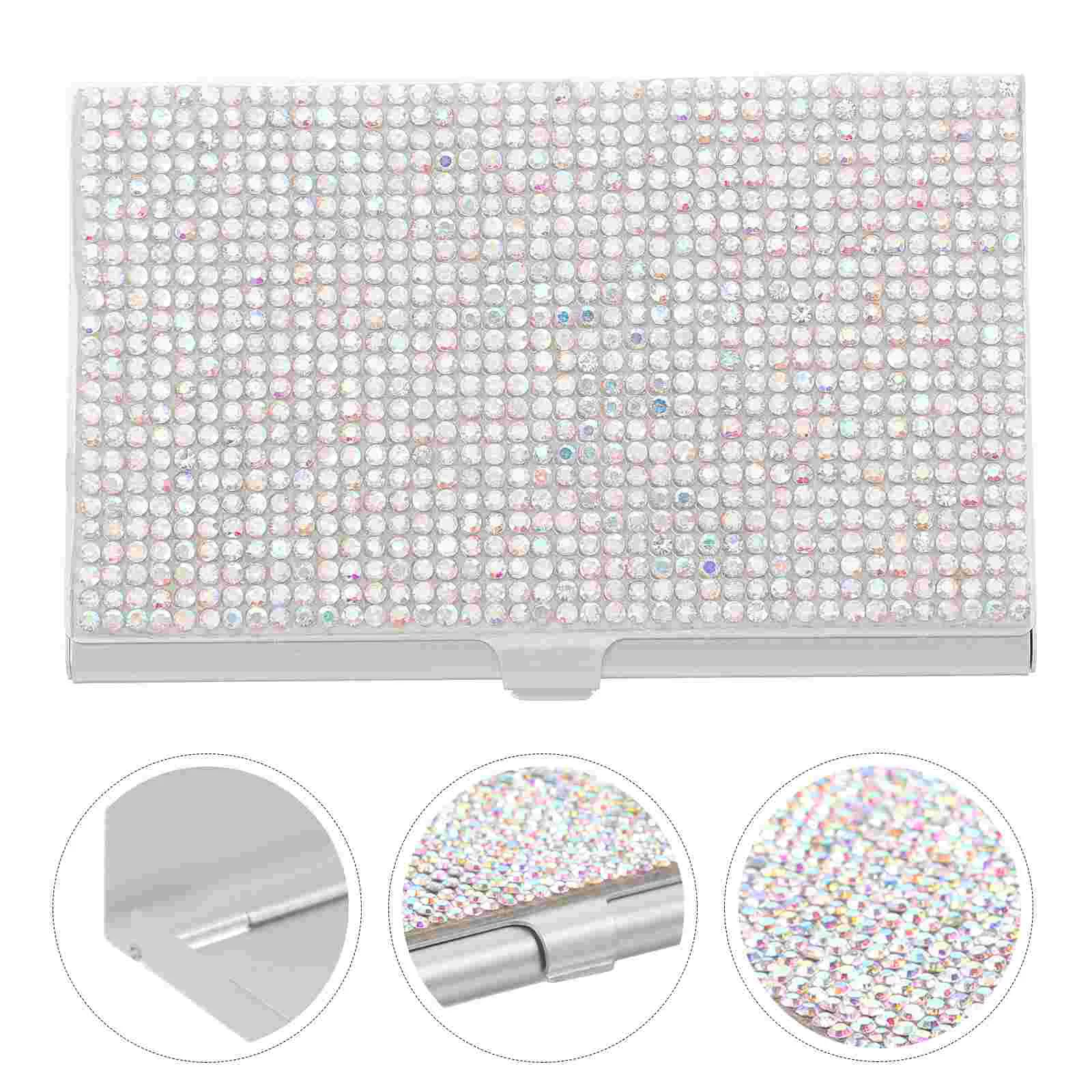 Rhinestone Business Card Holder for Women Office Cards Container Organizer Metal Visiting Solder