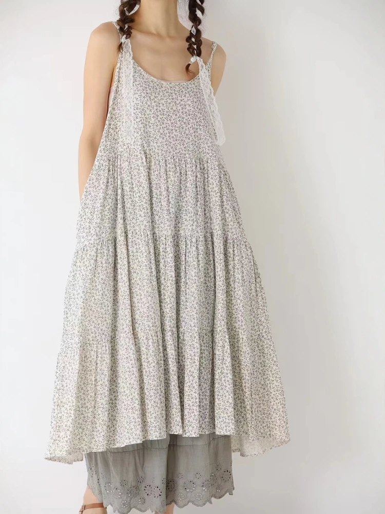 레트로 플로럴 루즈 코튼 선드레스 스윗 슬레 오프숄더 원피스 봄 여름 캐주얼 편안한 순면 드레스