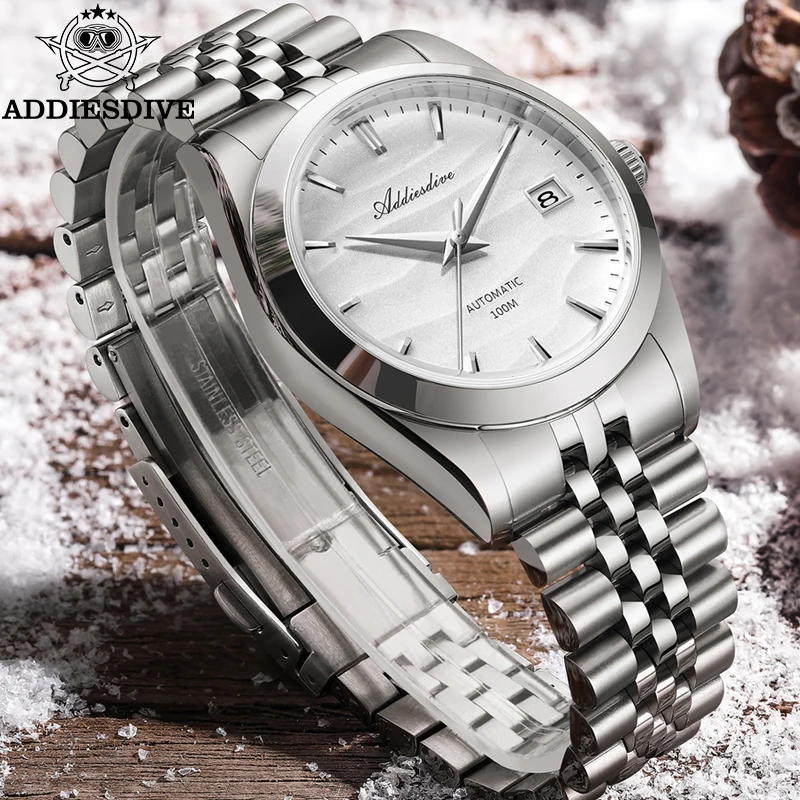 

ADDIESDIVE Watch New Automatic Mechanical NH35 Wristwatch Calendar 100m Diving 316L Stainless Steel 39mm Dress Watch For Men