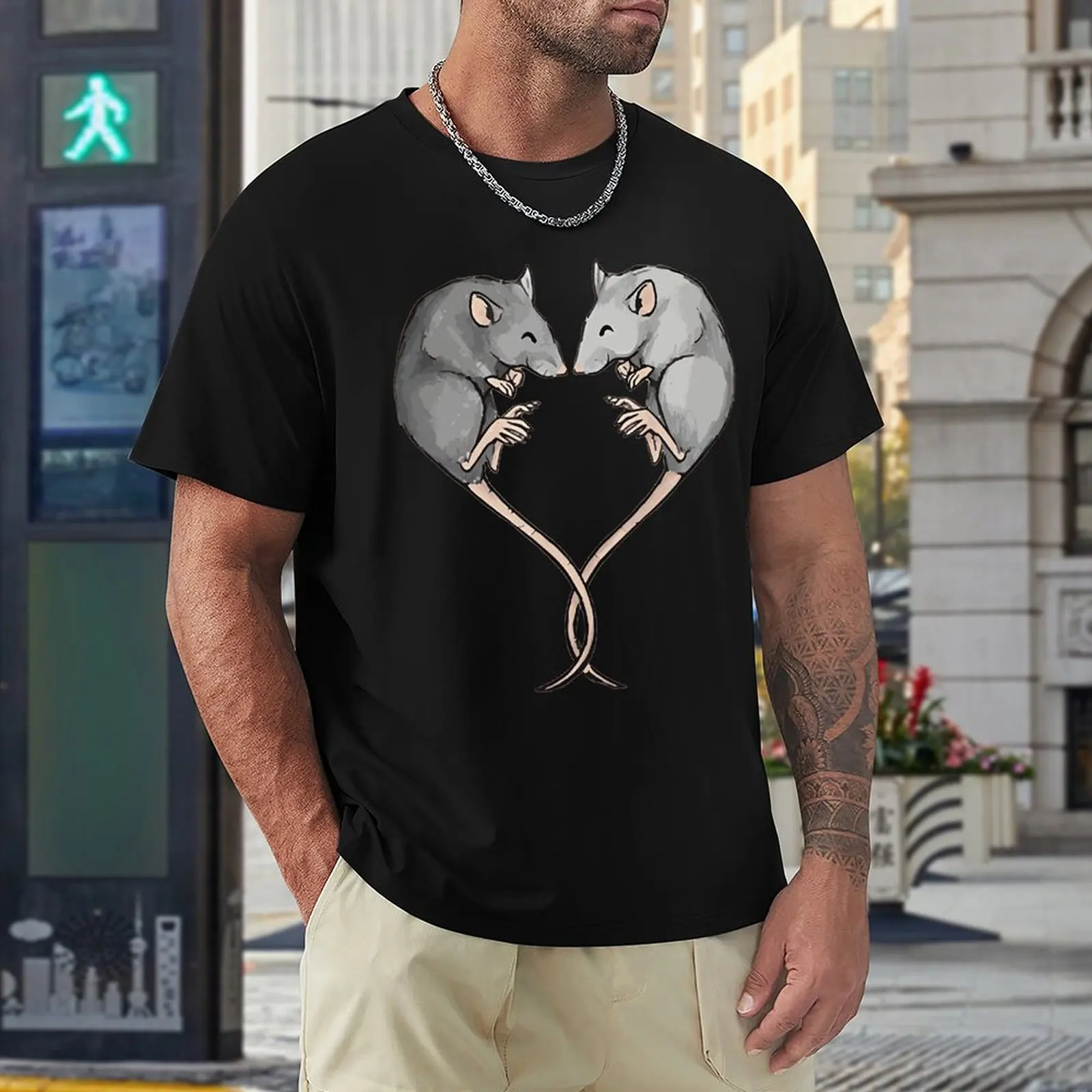 Divertenti magliette con cuore amante dei ratti Grafica in cotone Streetwear Manica corta Regali di compleanno T-shirt stile estivo Abbigliamento da uomo