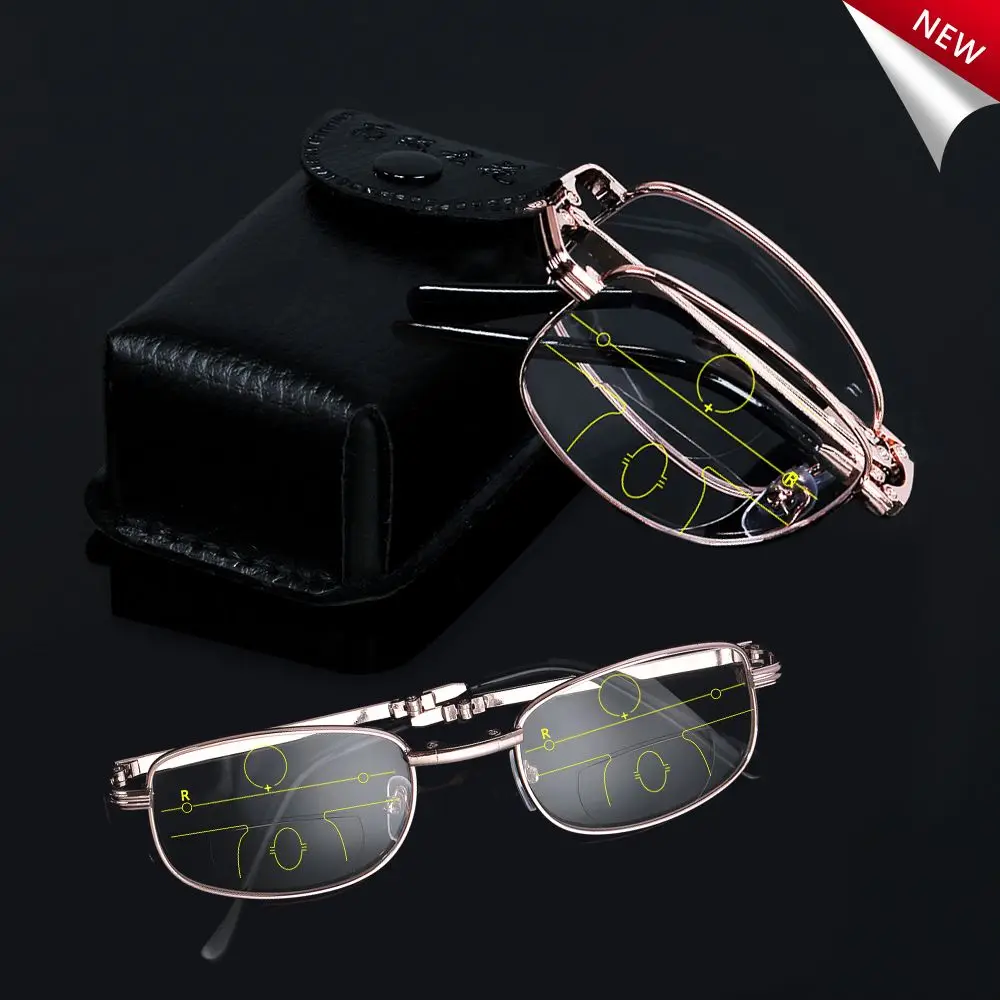 Degree Far Near Sight Metal Reading Glasses Progressive Multifocal Lenses Presbyopia Eyeglasses Includes Glasses Case