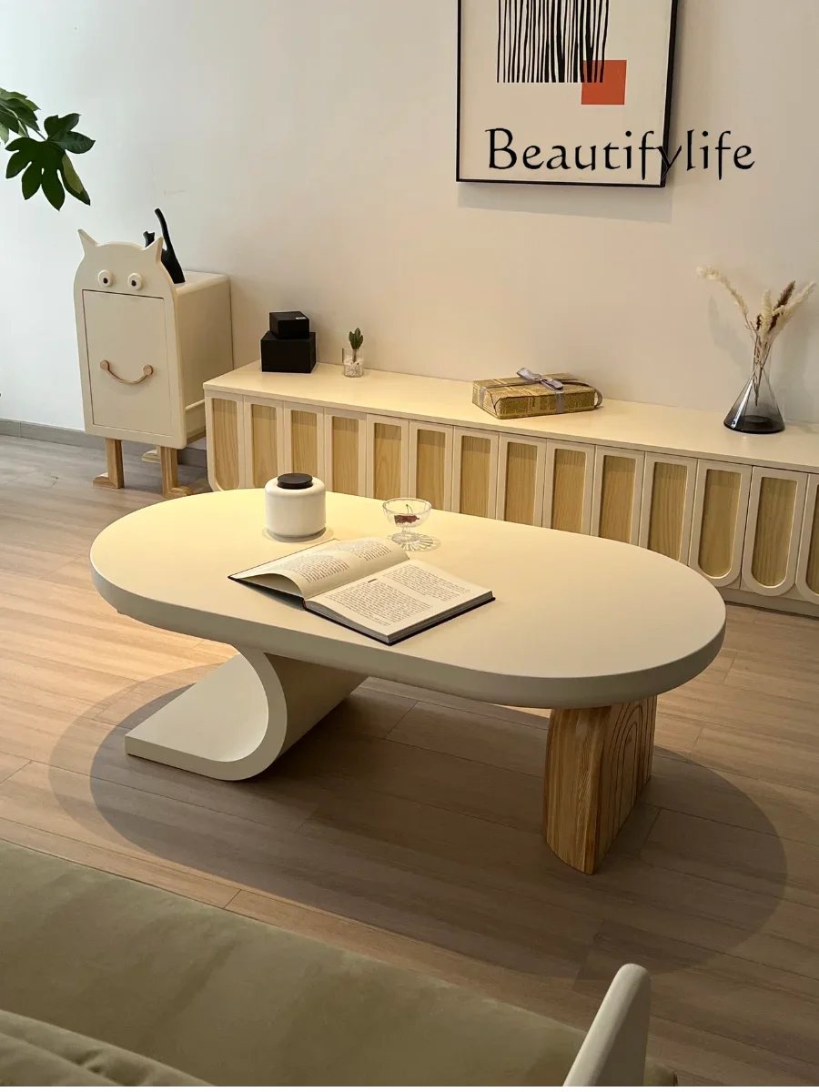 Nordic modern minimalist creative coffee table cream log style living room home tea table French wabi-sabi