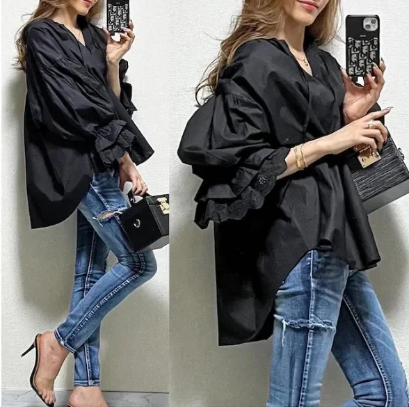 

Long Sleeve Shirts Womens Satin Oversized Button Down Tops Slim Fit Feminine Retro College Style Lantern Sleeves Spring Looks