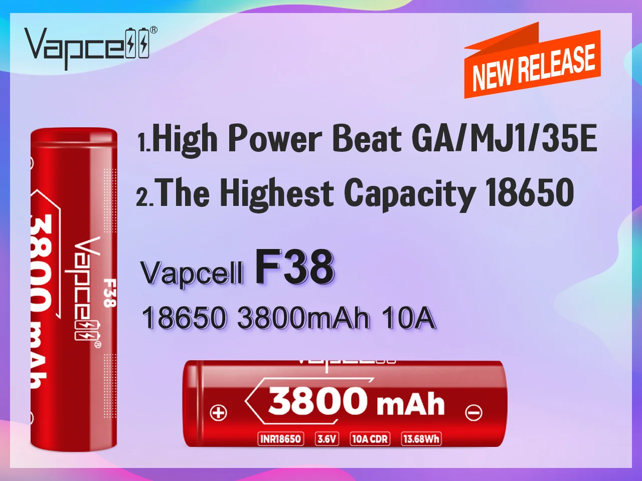 Vapcell-batería de litio F38 INR 18650 PCB, 18650, 3800mah, 10A, 3,6 V, recargable, de alta calidad, para linterna, nueva