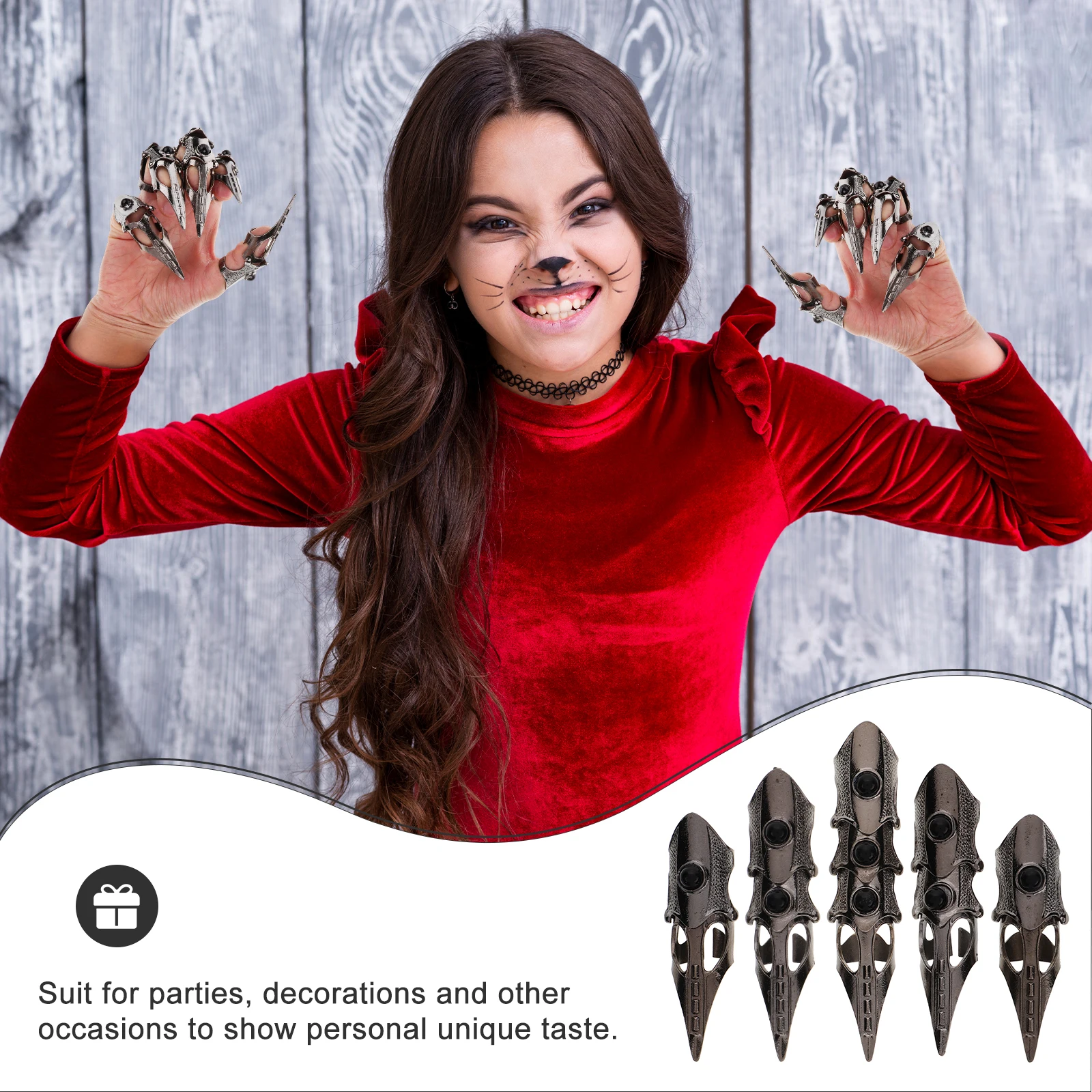 

5pcs 5 Pack Punk Joint Ring Halloween Rings for Adults Hip Hop Full Finger Women Costume