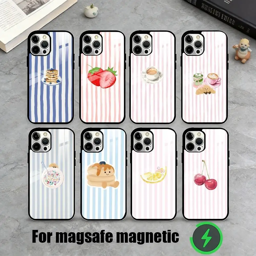 

Чехол для телефона Pastel Summer Stripes для iPhone 17, 16, 15, 14, 13, 12, 11 Plus, Pro, магнитный, с беспроводной зарядкой MagSafe
